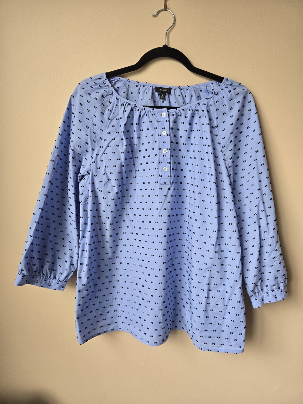 Talbots Light Blue Dot-Print Cotton Peasant Blouse
